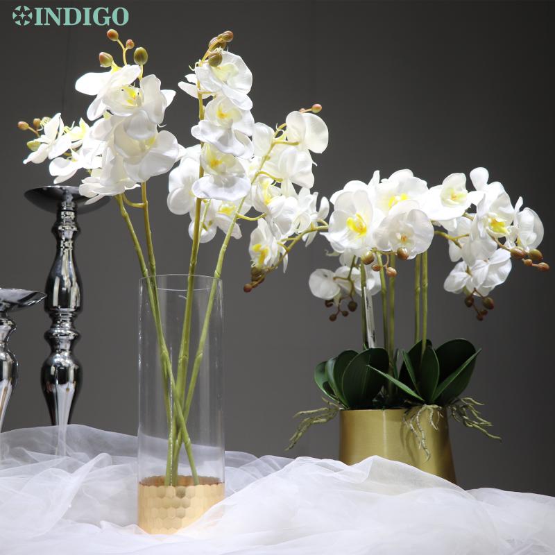 

INDIGO- White Orchids DIY Flower Arrangment Bonsai (1 set With Pot) White Phalaenopsis Table Centerpiece Home Decoration, 1 stem leaf