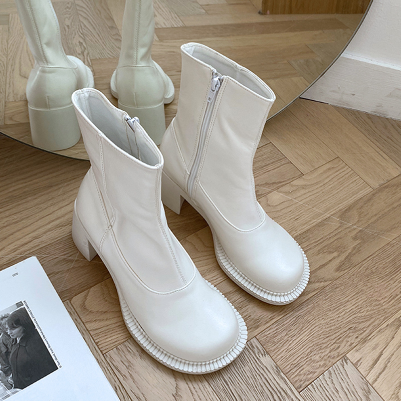 

White Luxury 2020 Women 7cm Thick Heels High Ankle Round Foot Toe Leather Designer Western Platform Cowgirl Boots Fq9c, Black