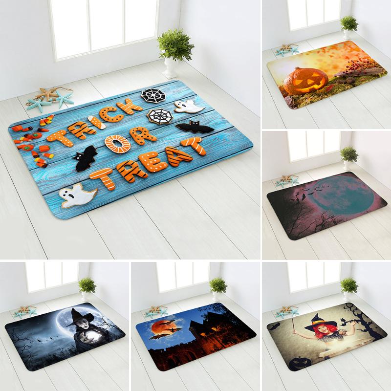 

Cushion/Decorative Pillow Halloween Pumpkin Witch Flannel Digital Printing Mat Household Bedroom Living Room Kitchen Door Carpet, Navy blue