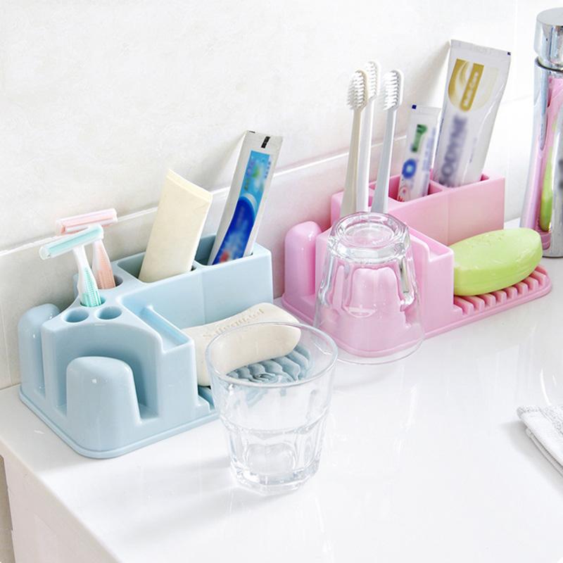 

Bath Accessory Set Ly Bathroom Storage Drainer Shelf Plastic Soap Dish Toothbrush Holder Organizer TE889