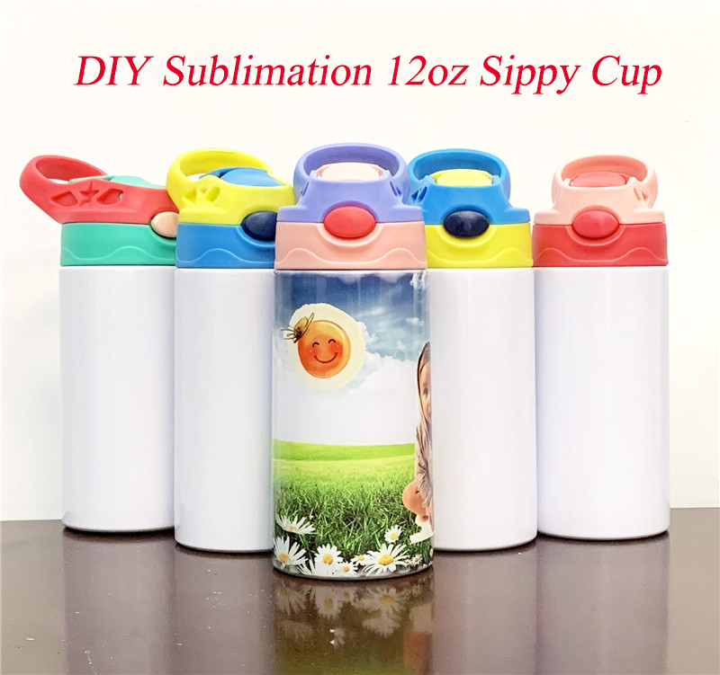 

12oz Sublimation sippy cup STRAIGHT Baby Bottle Stainnless Steel Portable Kids Mugs Double Wall Vacuum Feeding Nursing Bottle, Pink