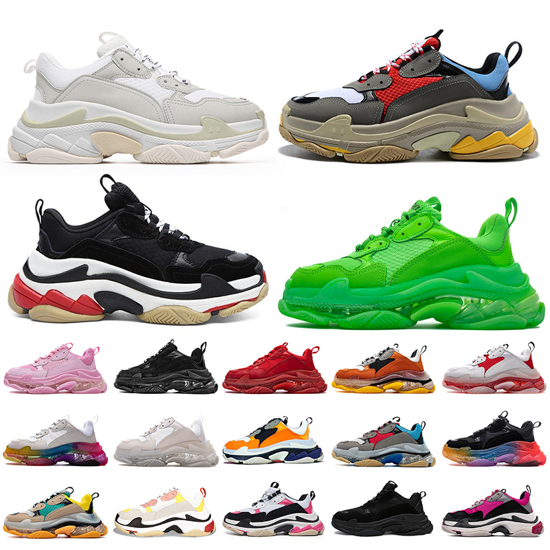 

2021 Triple s womens mens designer shoes platform casual sneakers crystal bottoms vintage paris 17FW triples flat Clear Sole Loafers luxury sports trainers, A4 black pink 36-40