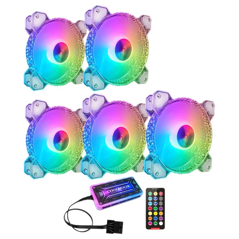 

COOLMOON Crystal Diamond RGB Fan Sets, 12cm Silent Long-Life Rgb Luminous Chassis Cooling Fan Set for PC