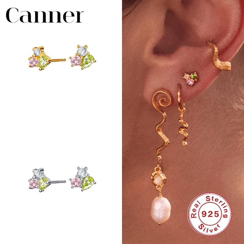 

Canner 100% 925 Sterling Silver Stud Earrings For Women Boho Colorful Geometric CZ Earrings Fine Jewelry Piercing pendientes W5