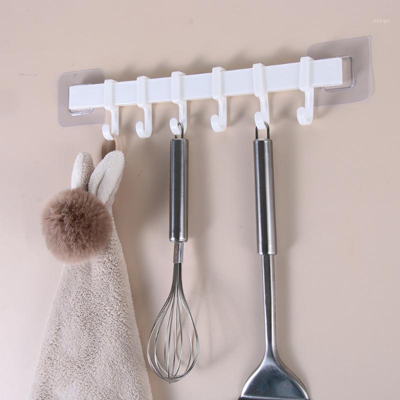 

3 Colors Home Durable Seamless 6 Hooks Storage Door Hook Clothes Hook Bathroom Kitchen Holder Rack1