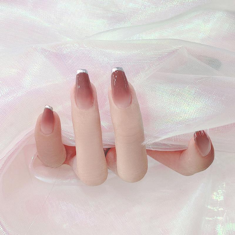 

24 pcs False Nail Full Cover Fake Nail Elegant Pink Gradient French Short Nails Short Fake, As pic