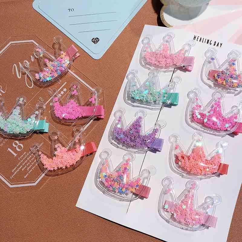 

8sets of new color quicksand transparent stars love children hairpin clip baby bangs clip card fashion jewelry, Heart set of 5