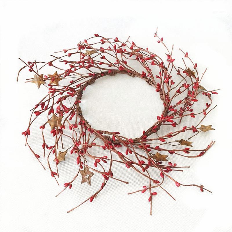

Simulation Red Beads Five-pointed Star Christmas Wreath Wedding Party Hanging Ornament Artificial Wreath Festive Supplies1