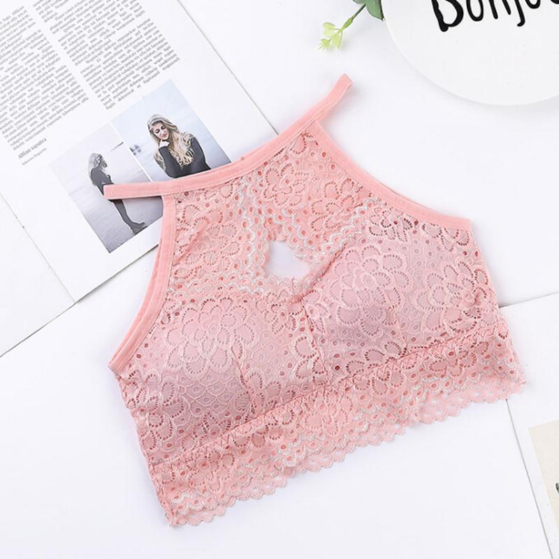 

Summer Women Lingerie Push Up Wireless Hollow Lace Bra Top Women Bralette Underwear Lingerie Full Cup 6 Colors, Black