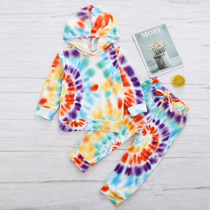 

Baby Girls Boys Rainbow Tie-dye Outfits Long Sleeve Hoodie Pullover Pants Set Winter Gradient Print Infant Newborn Clothing Sets, Hot pink