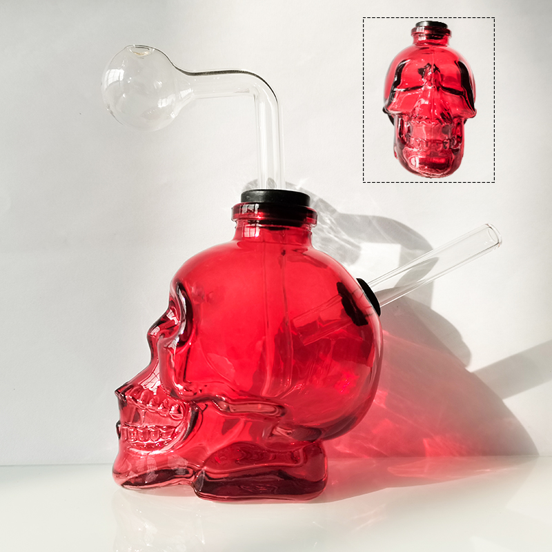 

Skull Shape Thick Glass Bong Water Pipes Hookah Shisha Smoking Curved Pyrex Dab Rig Pipe Tobacco Oil Burner Bubbler Bowl Pink Yellow Blue Green Purple Colors Whole Set