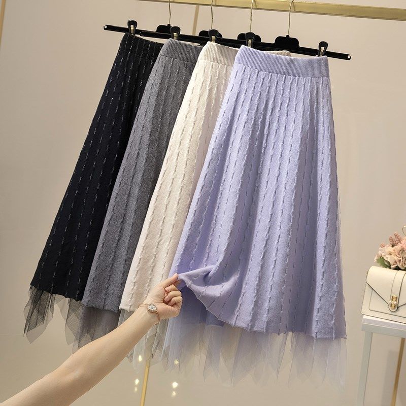 

2021 New Womens mesh autumn fashion wear on both sides tulle lady solid high midi female skirt y326 WGQ2, Qianxingse