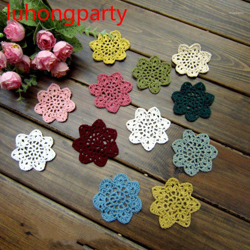 

Wholesale- DIY Diameter 7cm 12pcs Handmade Crochet cotton Round flower Lace Doilies Table Place mats Crochet cup mat1
