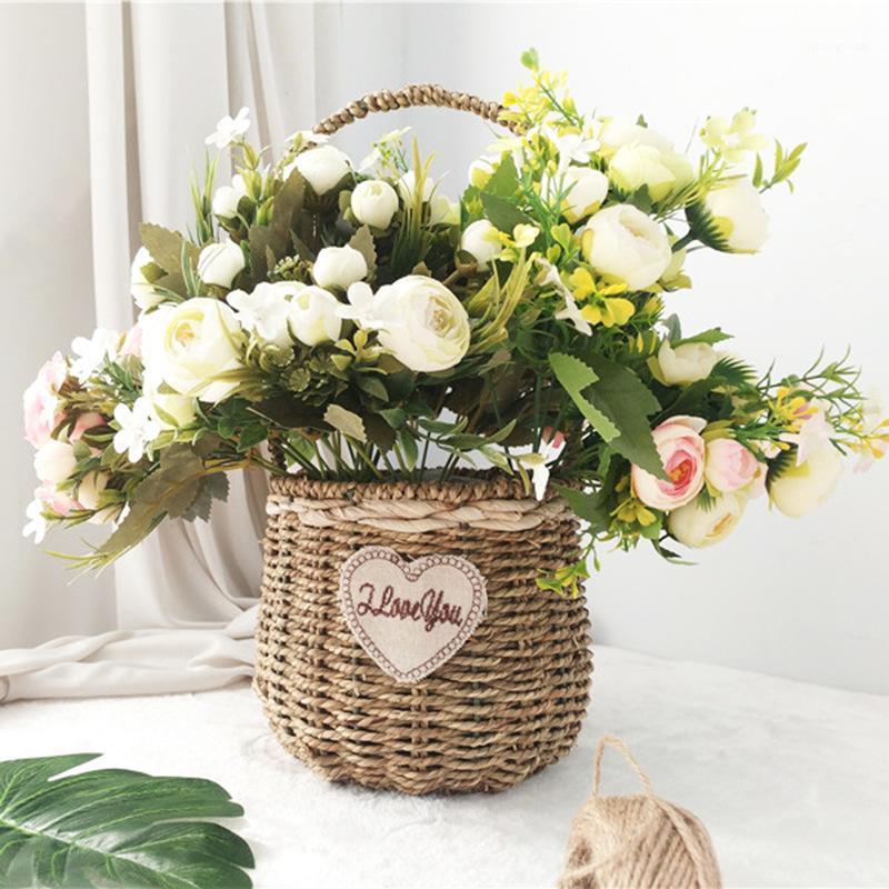 

Bride Flores Wedding Mini Bouquet Real Touch Rose Artificial Silk Flower Leaf Home Wedding Decoration Fake Peony Flowers1, Blue