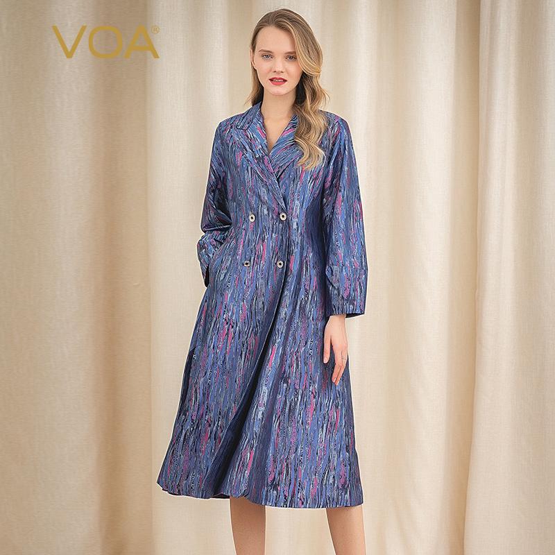 

VOA heavyweight silk pleated stitched British retro double-button suit collar long-sleeved long windshield F320, C33