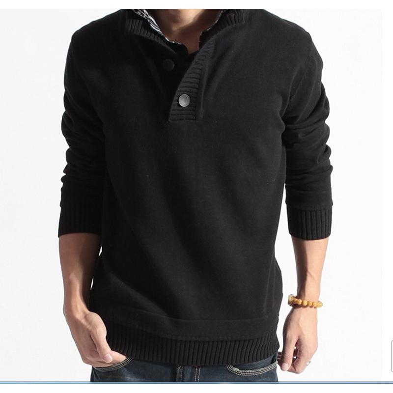 

Men's Clothing Winter Solid Color Sweater Long Sleeve Fake Two Pieces Soft Handfeel Holiday Stylish Sweater Top Blouse, Black