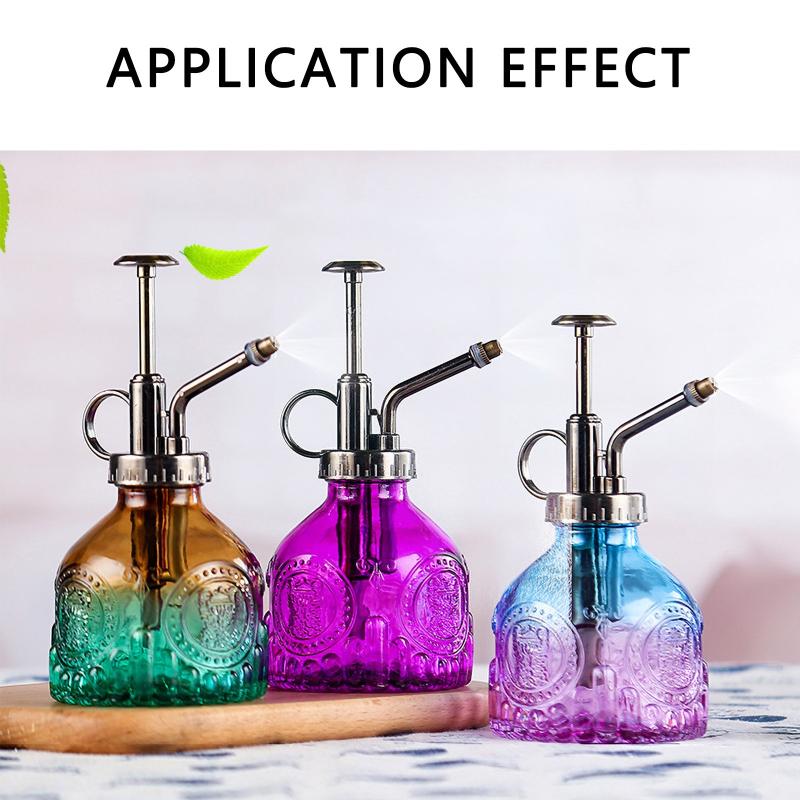 

New style 200ML European retro embossed glass small watering can gardening tools manual stop watering can spray