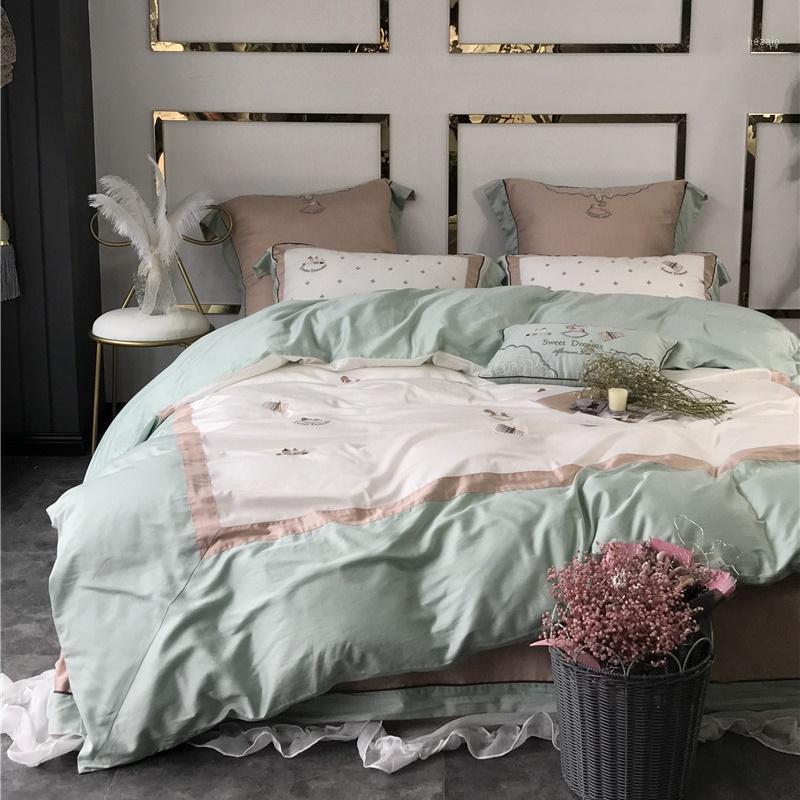

34Pony / Starry sky / pineapple lady embroidery 60 Long Staple Cotton Satin Bedding Set Duvet Cover Bed Linen Bed sheet1