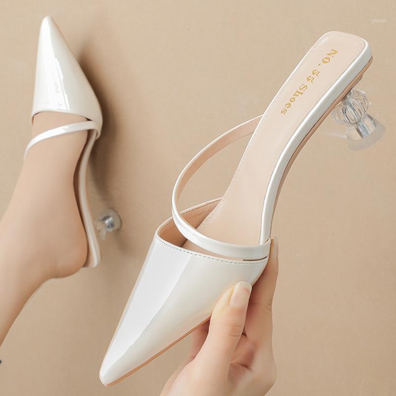 

2020 Summer Size 34-40 Women 5cm High Heels Low Heels Perspex Designer Sandals Female Sexy Club Beach Party Muller Shoes1, Black