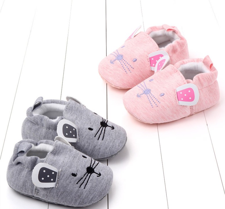 

Autumn Baby Boy Girl First Walkers Winter Warm Cute Soft Soled Cartoon Mouse Knitted Sneaker Walking Cradle Prewalker -18M, Gray