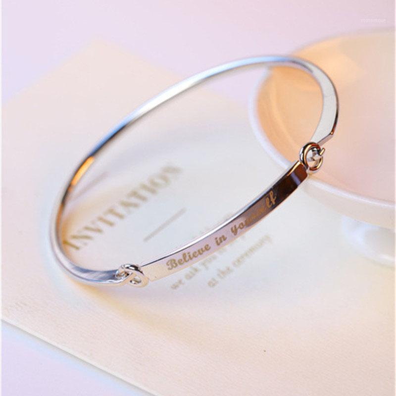 

New Arrival Fashion Believe in yourself Rose Silver Color Bangles For Women Simple Style Bracelet Jewelry Gifts1