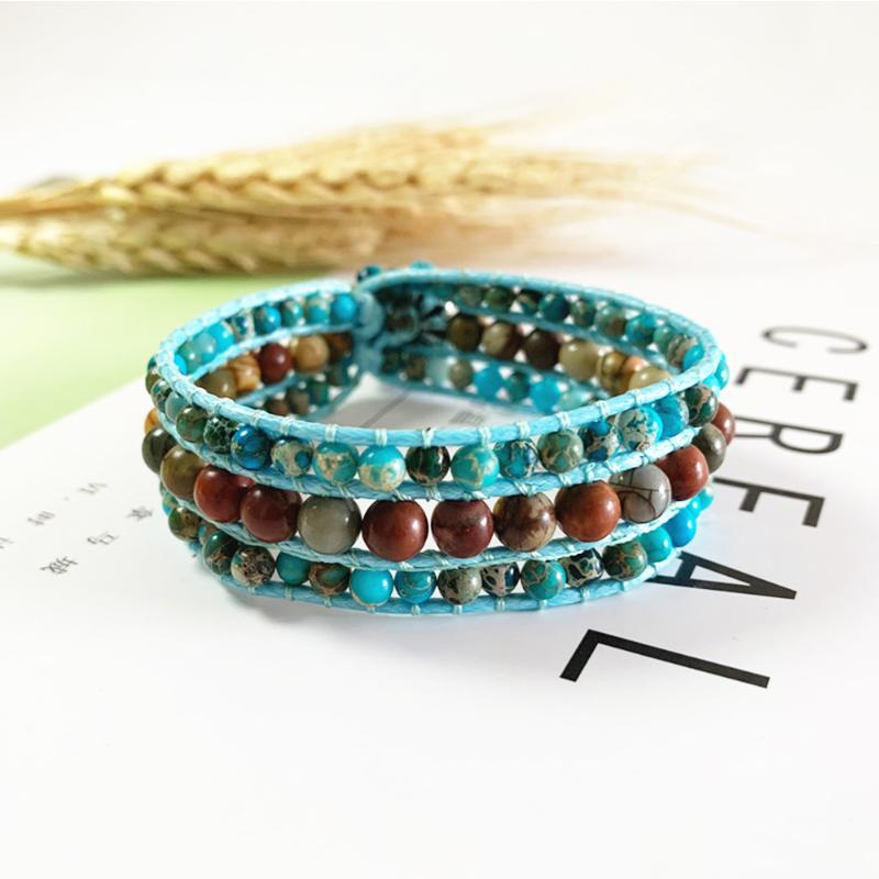 

Emperor Stone Beads Wrap Bracelet for Women Boho Natural Picasso Stone 3Row Cuff Bracelets Bangles Handmade Fashion Jewelry Gift