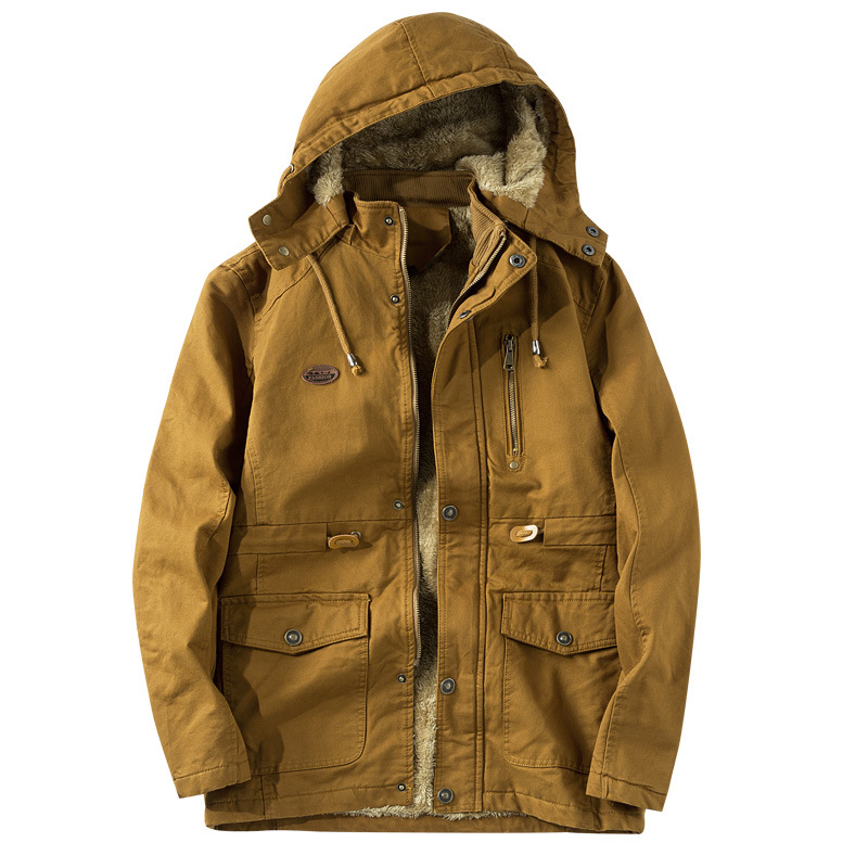 

Winter Hooded Plus Fleece Padded Jacket Men Large Size Mid-length Casual Jacket, Black;brown