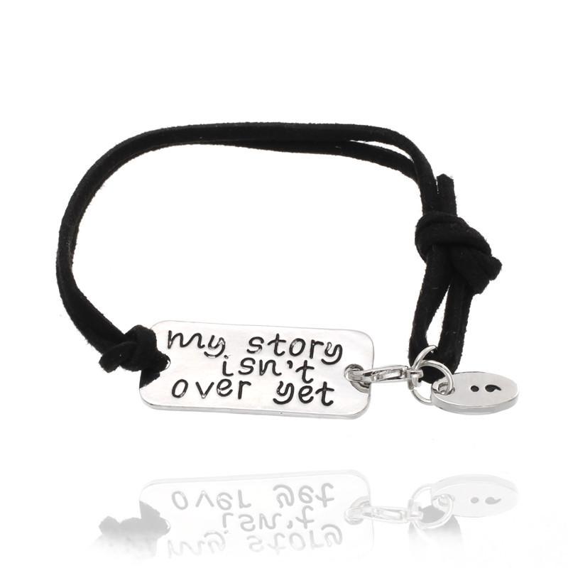 

Trendy Fashion Inspirational Bracelet Jewelry Alloy Letter "My Story Isn't Over Yet" Charms Handmade DIY Leather Snap Bracelets
