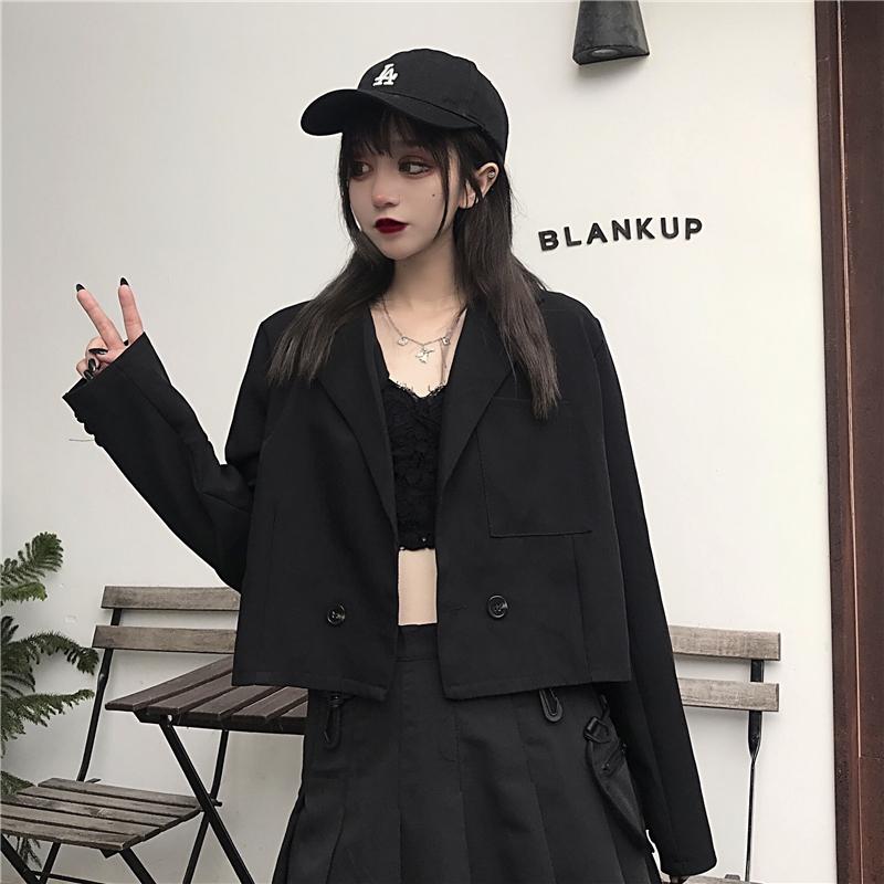 

Gothic Style Womens Girls Black Short Casual Suit Tops Femal Long Sleeve Suit Coats