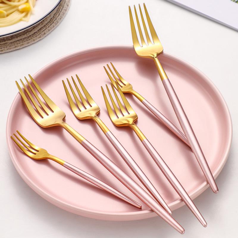 

Kitchen Dinner Fruit Fork Dinnerware Stainless Steel Cute Home Cutlery Pink Black Salad Forks Tableware Accessories Gadgets