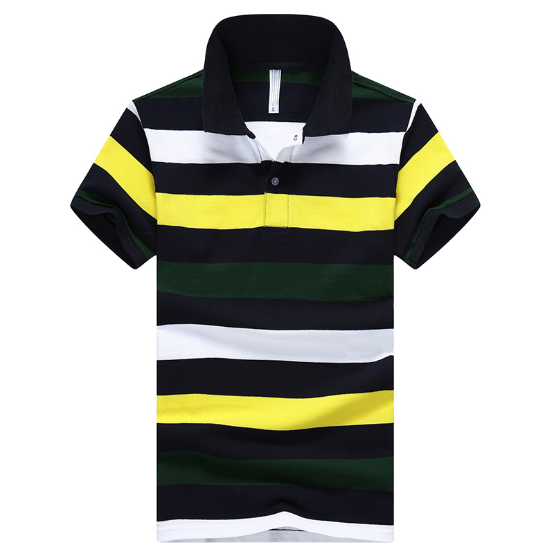 

2021 Shirt Polo Men Cotton Summer Striped Shirts Short Pole Poles Mens Business Clothes New A07 KKUI, Yellow.