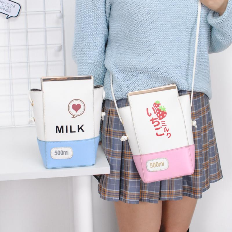 

Japanese Cute Women Messenger Bag For Females Girls Milk Cute Pu Leather Crossbody Shoulder Bag Females Cell Phone Makeup, Blue