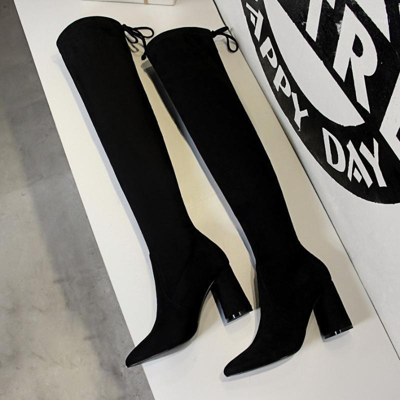 

European And American Autumn And Winter Fashion Simple Thick-heeled High-heeled Suede Pointed Sexy Nightclub Was Thin Over The K1, Black single li
