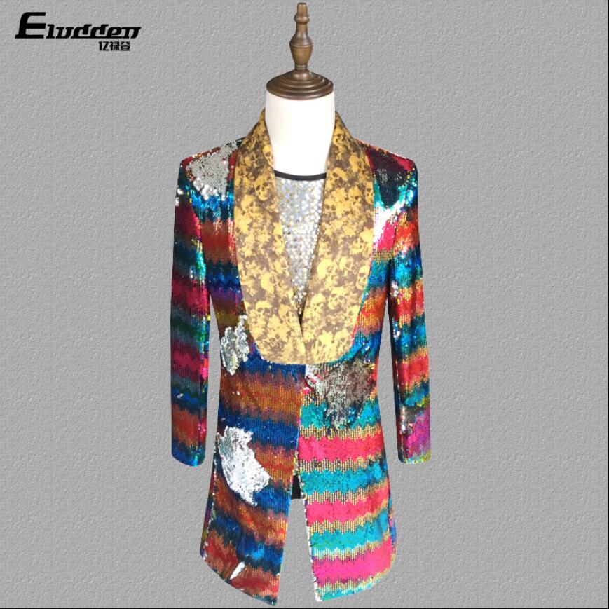 

2020 Rainbow Men's Spangled Personalized Singers Personality Attire Host Long Section Suits Qy6u, Picture color