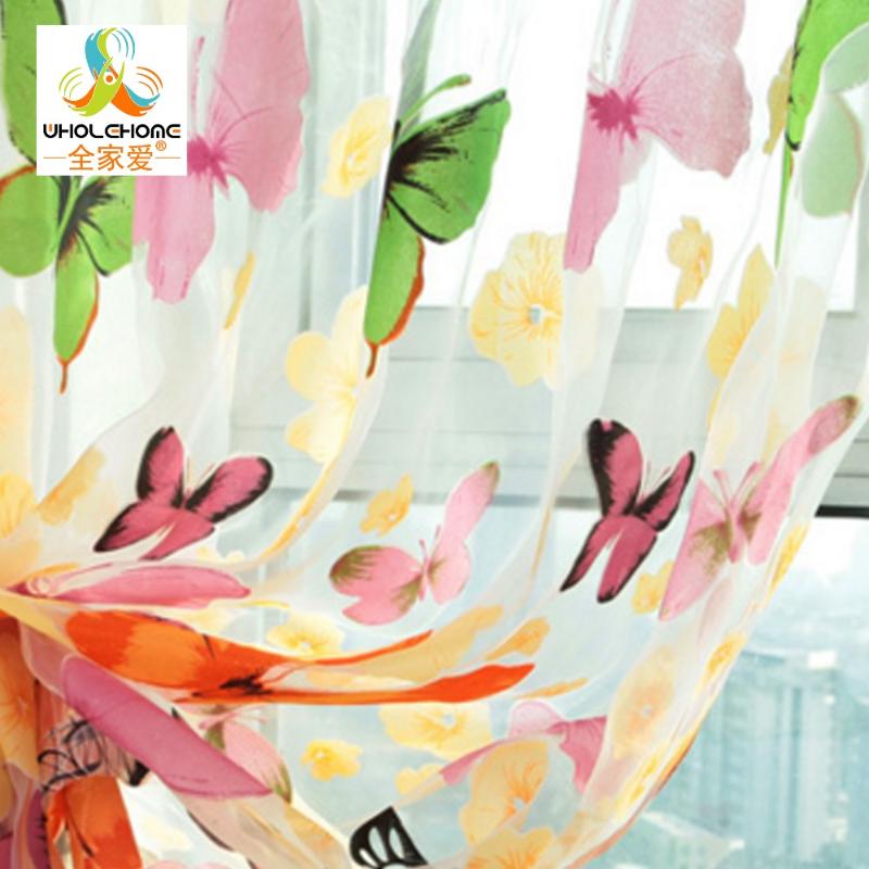 

Window Curtain Brand New Butterfly Printed Tulle Voile Door Balcony Sheer Panel Screen Voile Tulle W100cm*H200cm 1 PCS/Lot, Tab top