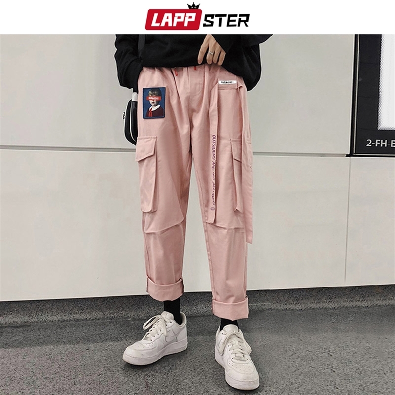 

LAPPSTER Ribbons Streetwear Cargo Pants Overalls Men Pocket Hip Hop Harem Pants Wide Leg Joggers Straight Sweatpants 5XL 201109, Armygreen