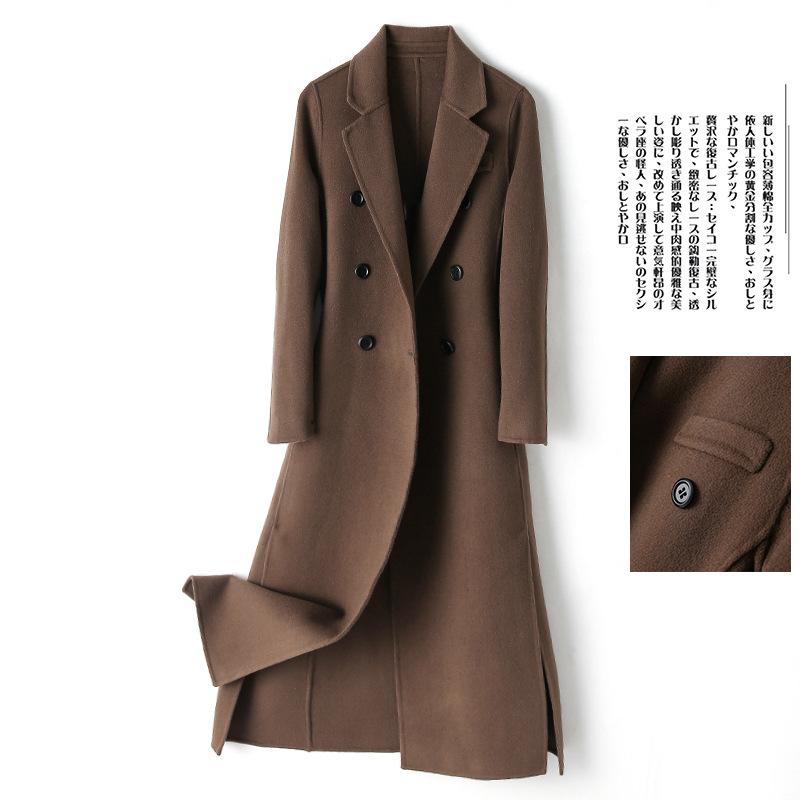 

Double faced wool coat autumn and winter 2021 fashion temperament commuting suit collar medium long woolen coat women' 3426, Black
