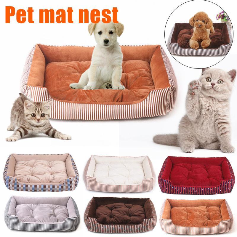 

Newly Pet House Dog Cat Stripe Bed with Mat Warm Kennel Cushion Easy to Clean CLA881, Gray