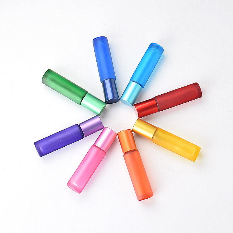 

10ml Colorful Frosted Roll On Bottle Perfume Essential Oil Eye Cream Glass Bottles 8 Colors WB3032