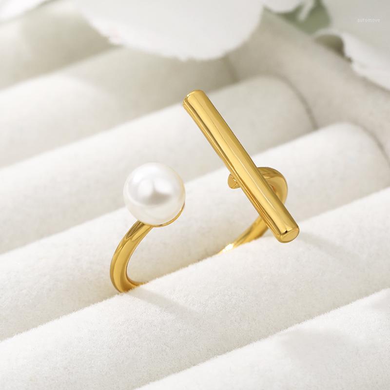 

Korea Minimalist Metal Geometric Rings For Women Opening Adjustable Imitation Pearl Ring Party Wedding Anniversary Gift1