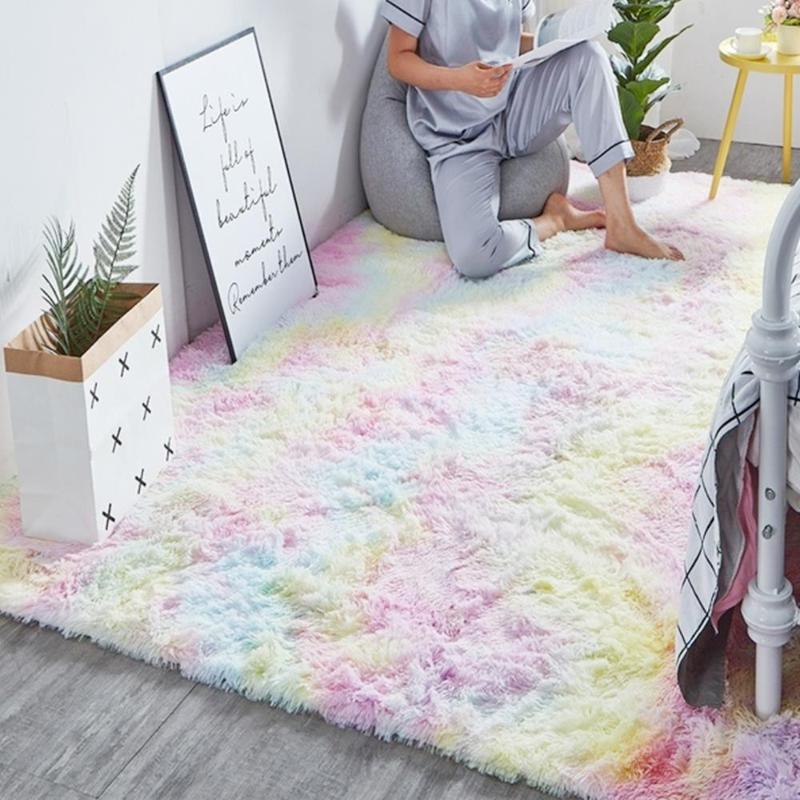 

Multicolored Home Sofa Area Rug Carpet Floor Fluffy Anti-Skid Fluffy Rugs Shaggy Warm Decoration, As pic
