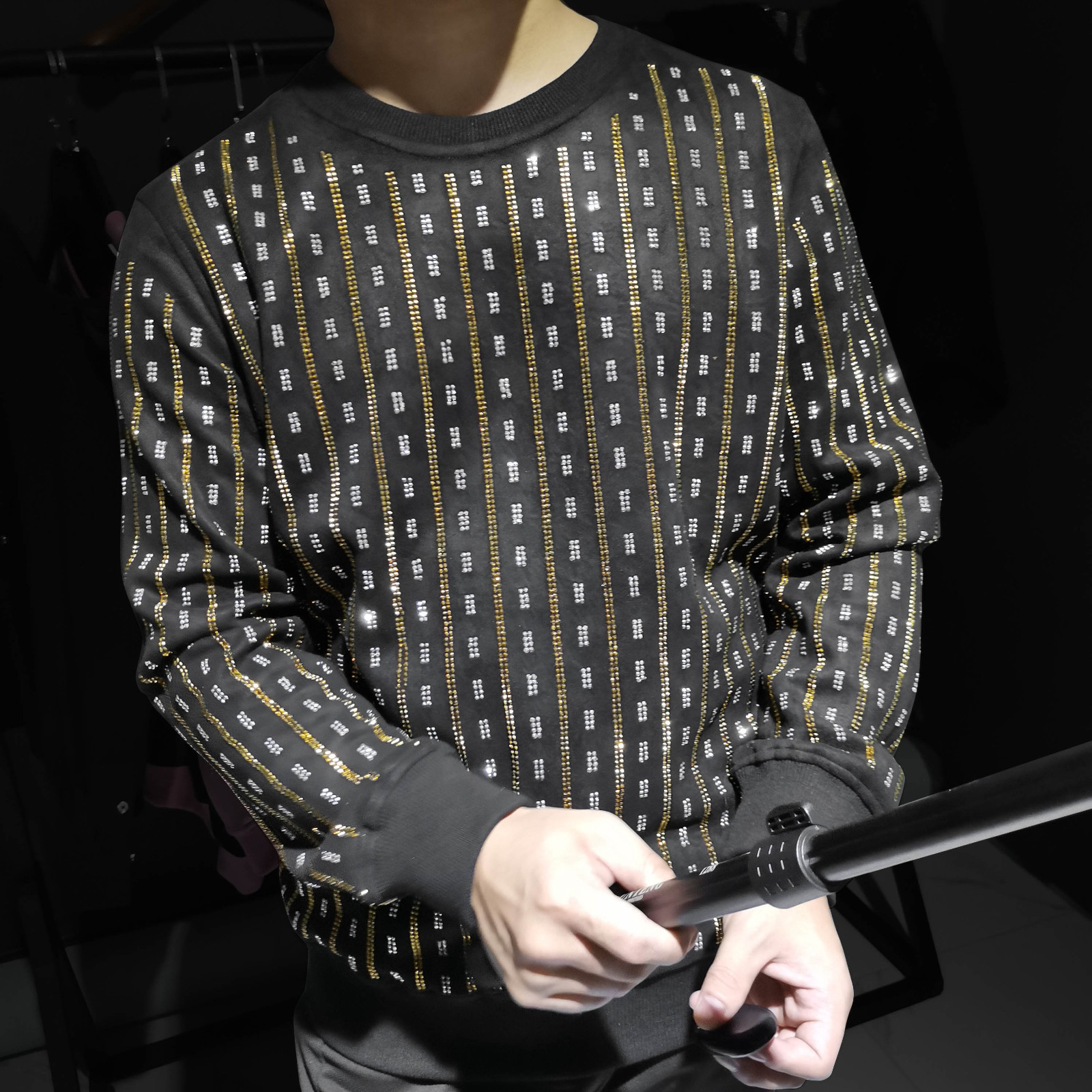 

2020 Sequins Men's Stage Printing Shirt T-shirt of Sweater Clothes 8dxw, Black