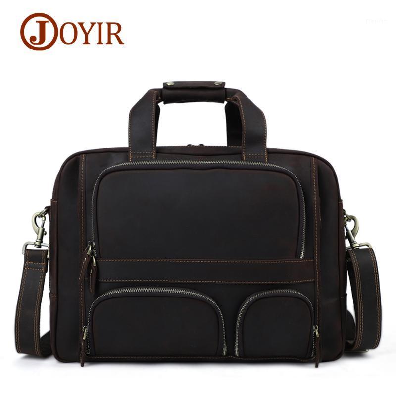 

JOYIR Crazy Horse Leather Messenger Laptop Handbag Bag Men Briefcase Vintage Genuine Leather Male Briefcase Business Travel Bag1, Dark coffee