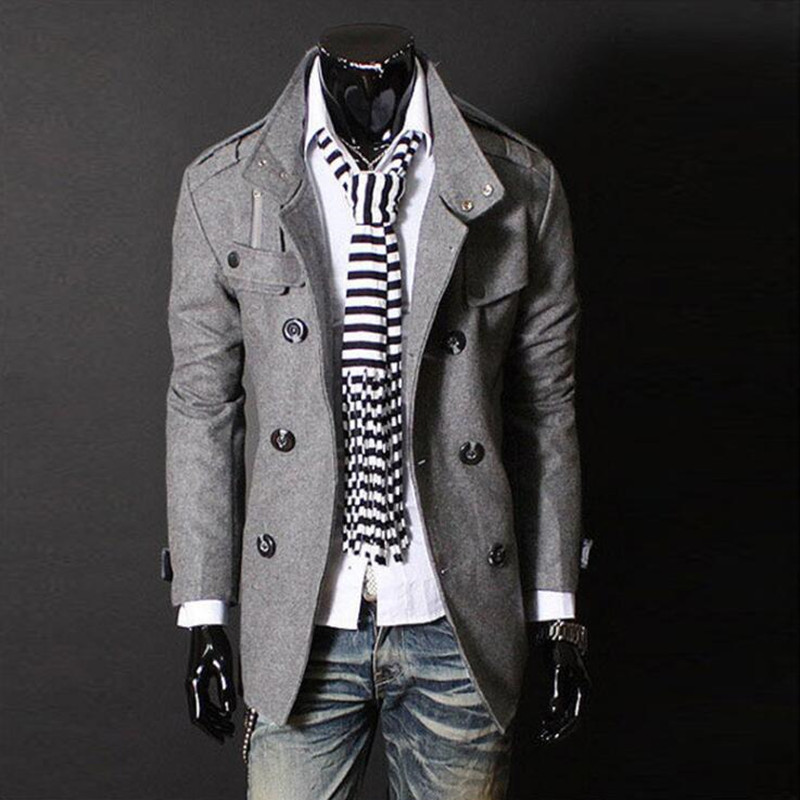 

2021 Men's Fashionable Winter Double Breasted of Good Quality Korean Casual Man Style Wool Coat Fine Mainly Hombre Shelter V11l, Dark grey