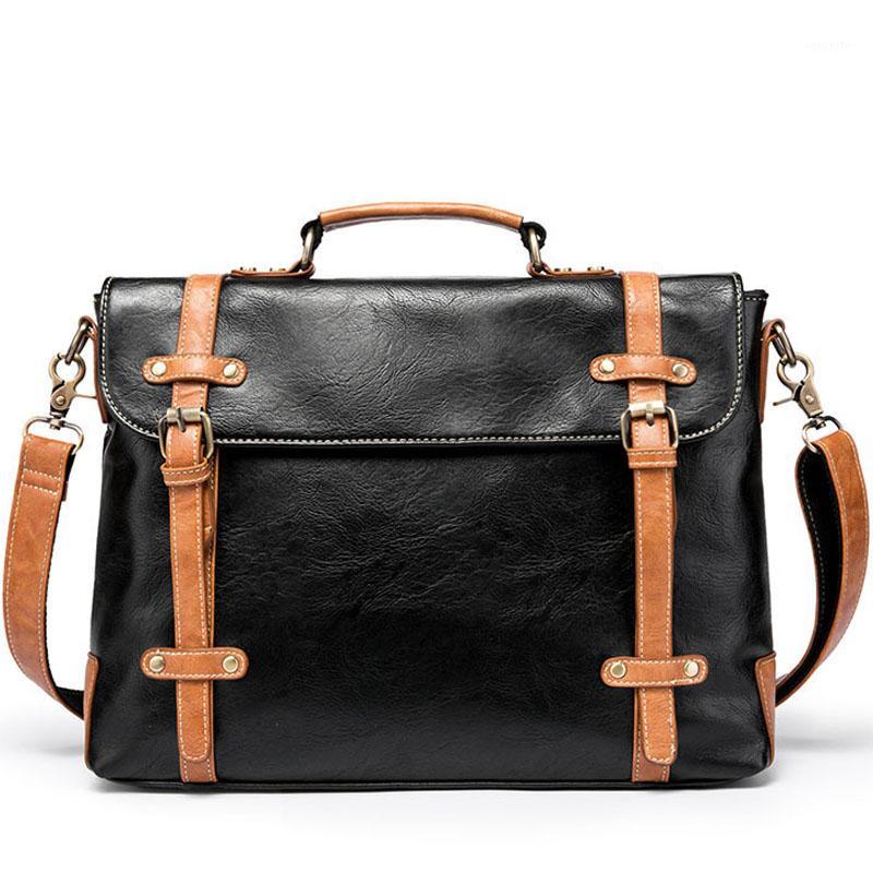 

Men Business Briefcase Vintage Messenger Bag PU Leather Crossbody Bag Men's Retro Large Shoulder Handbags For Male Handbag XA6C1, Black