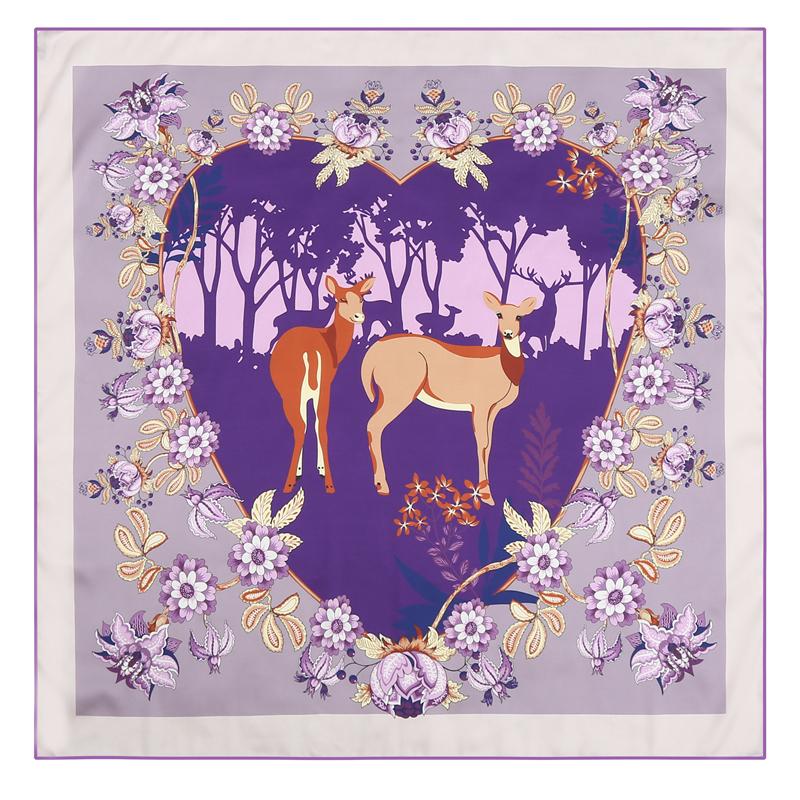 

2020 New Women Silk Square Neck Scarf Hijab Wraps Animal Deer Print Floral Large 90cm*90cm Headband Scarves Bandana