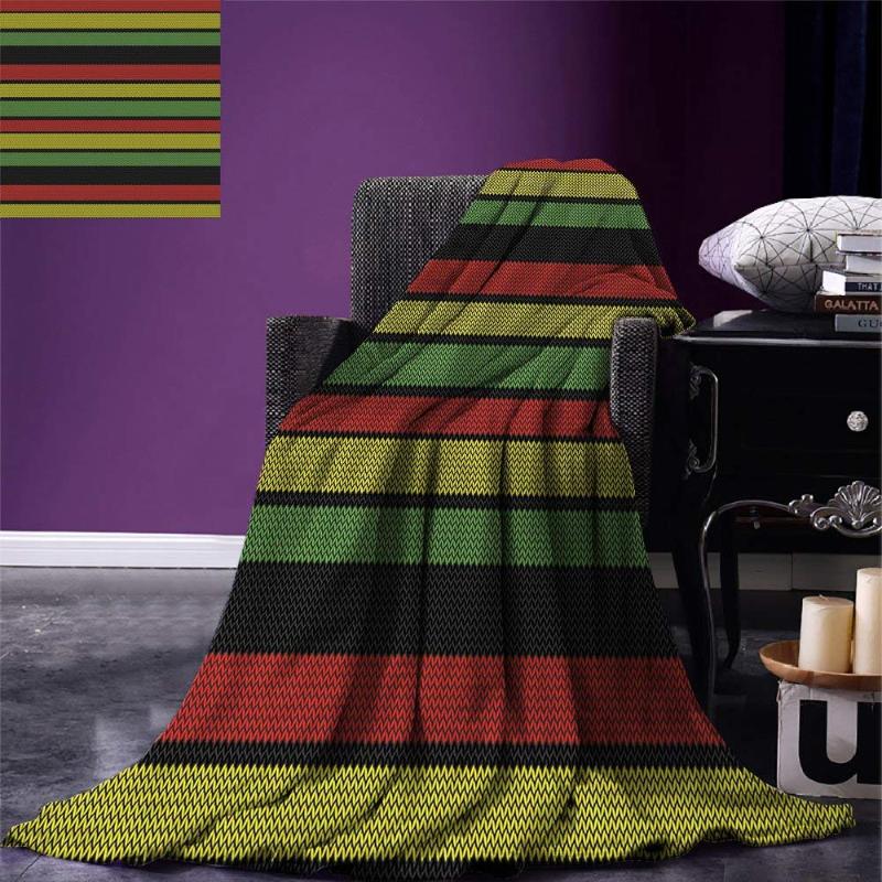 

Jamaican Throw Blanket Knitted Effect Rastafarian Stripes Abstract Caribbean Culture Elements Tropical Fleece Blankets for Beds