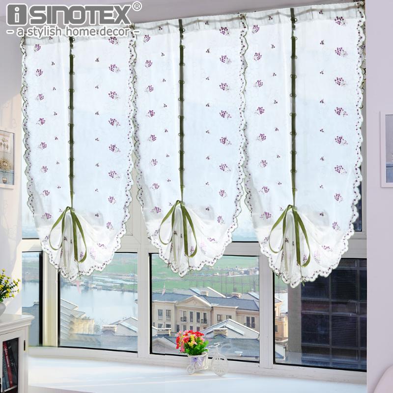 

Window Roman Curtain For Kitchen Pastoral Tulle Embroidered Sheer Living Room Bedroom Screening Window Curtain Purple Floral, Purple 1pcs