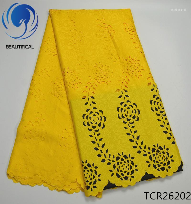

BEAUTIFICAL YELLOWE african swiss voile lace fabric 5yards 2020 Free shipping Latest Laser Cutting eyelet cotton lace TCR2621