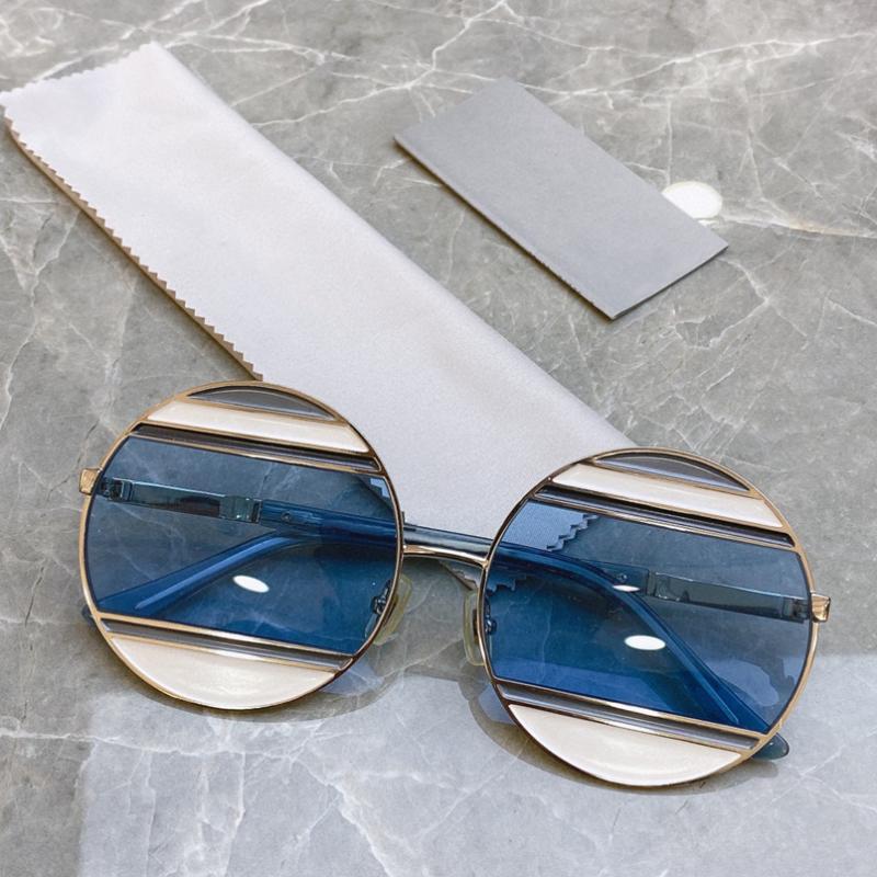 

Sunglasses Two-color Splicing Lens Design Women's 087S Metal Retro Style Round Shape Lady Glasses Yellow/pink/blue/grey/Brown